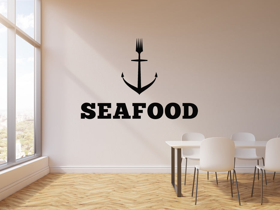 Vinyl Wall Decal Seafood Restaurant Anchor Fork Ocean Animal Stickers Mural (g2027)