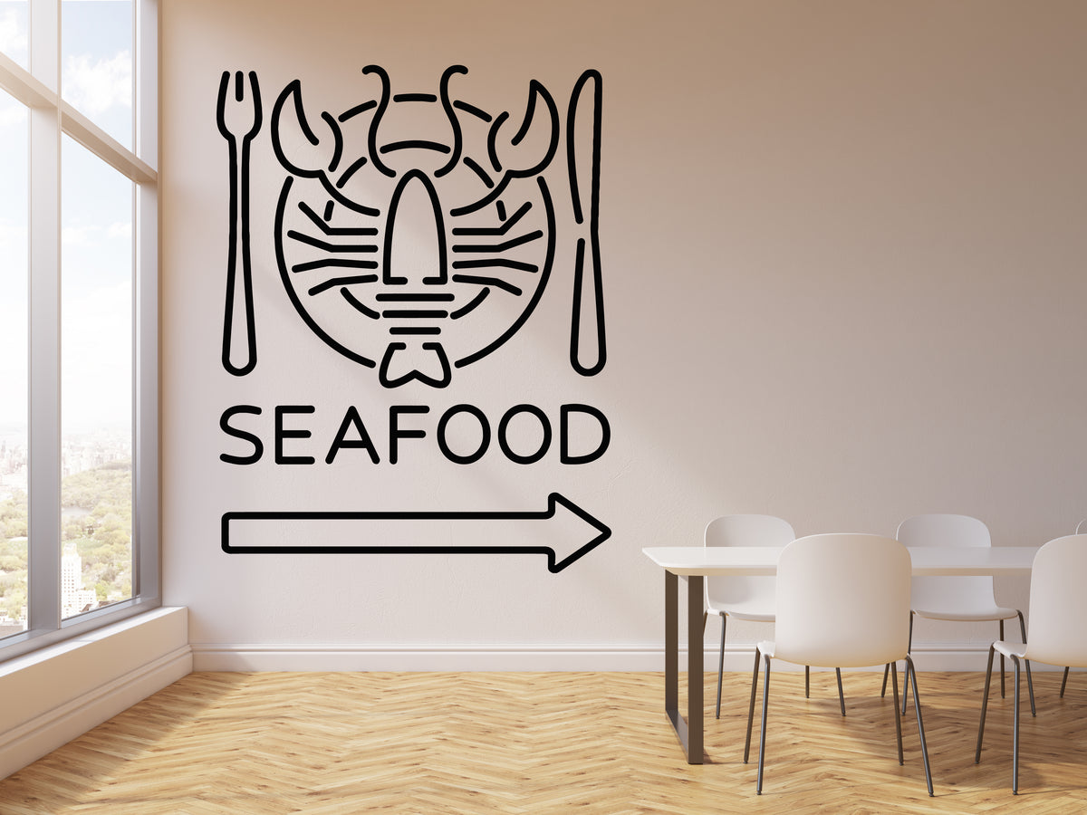 Vinyl Wall Decal Seafood Restaurant Crab Fish Beach Bar Fresh Food Sti ...