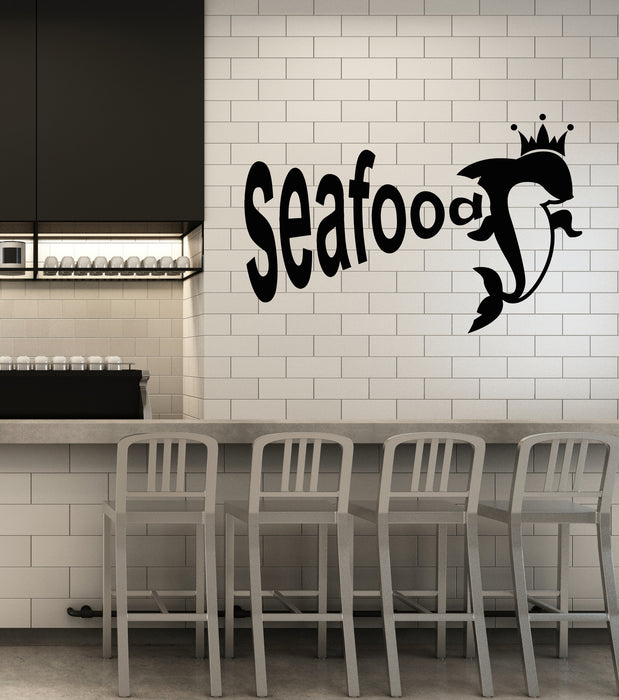 Vinyl Wall Decal Dolphin Crown Seafood Restaurant Ocean Animal Stickers Mural (g2085)