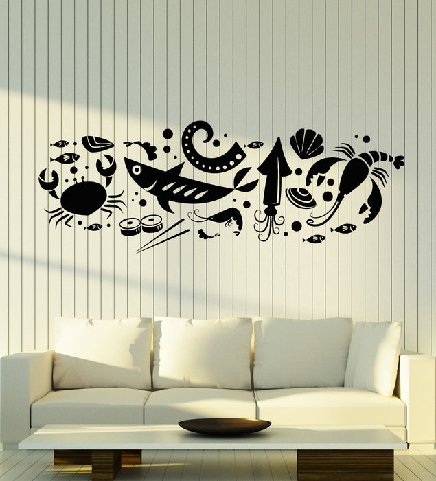 Vinyl Wall Decal Ocean Animals Seafood Sea Products Restaurant Stickers Mural (g5566)