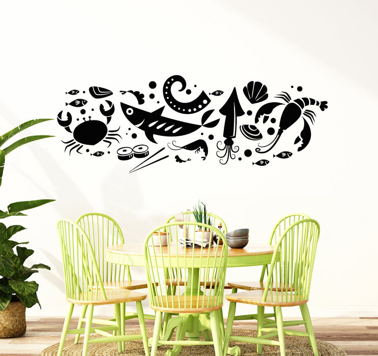 Vinyl Wall Decal Ocean Animals Seafood Sea Products Restaurant Stickers Mural (g5566)