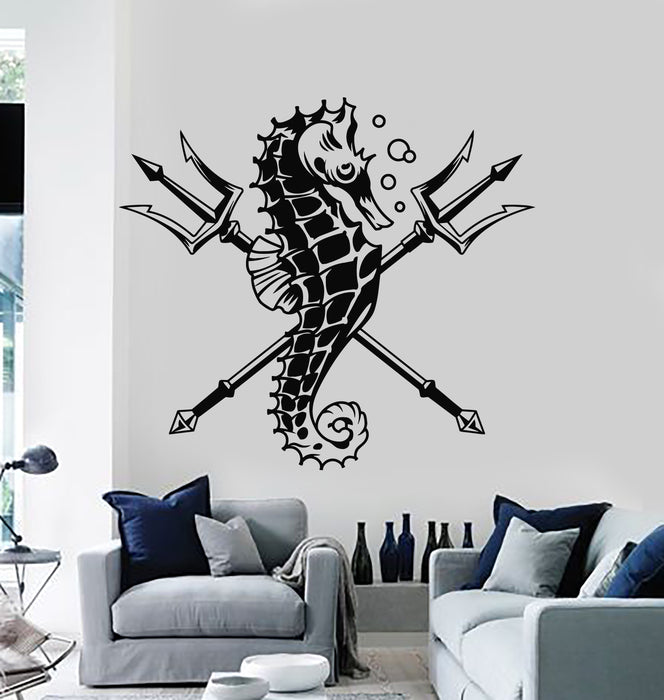 Vinyl Wall Decal Trident Seahorse Animal Marine Ocean Sea Stickers Mural (g1181)
