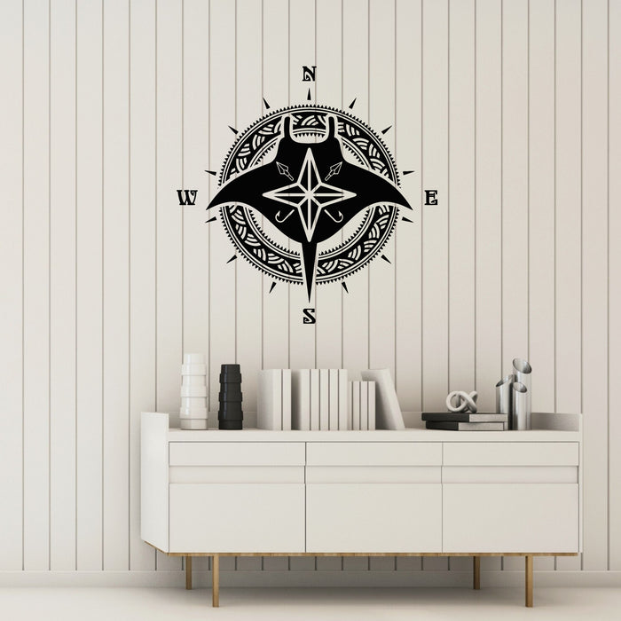 Vinyl Wall Decal Compass Ramp Fish Rose Of Wind Marine Sea Stickers Mural (g8316)