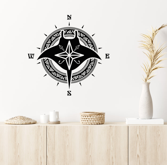 Vinyl Wall Decal Compass Ramp Fish Rose Of Wind Marine Sea Stickers Mural (g8316)