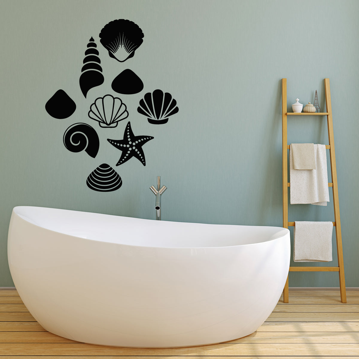 Vinyl Wall Decal Sea Ocean Seashells Bathroom Style Stickers Mural (g2 ...