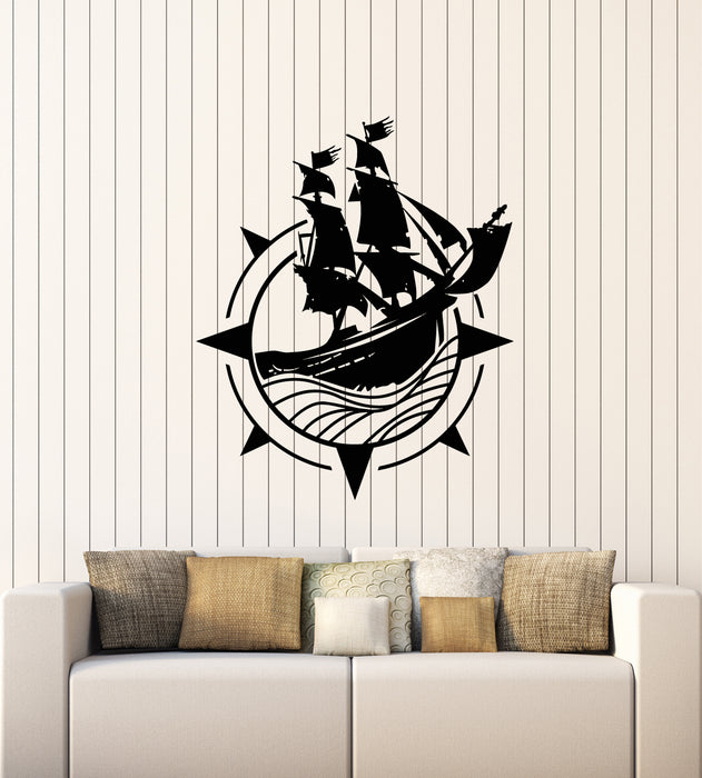 Vinyl Wall Decal Pirate Ship Waves Sail Navigation Marine Sea Stickers Mural (g8004)