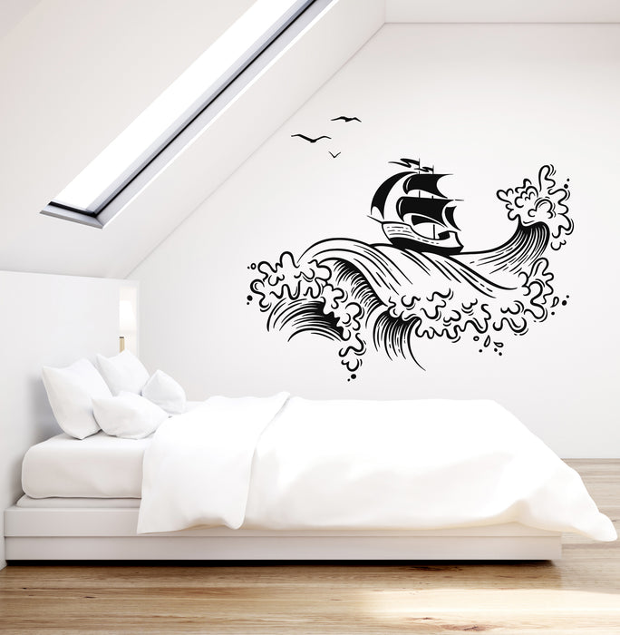 Vinyl Wall Decal Marine Ocean Ship Sail Sea Waves Nautical Stickers Mural (g4788)