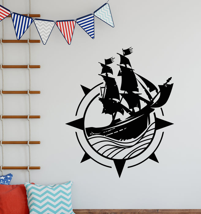 Vinyl Wall Decal Pirate Ship Waves Sail Navigation Marine Sea Stickers Mural (g8004)