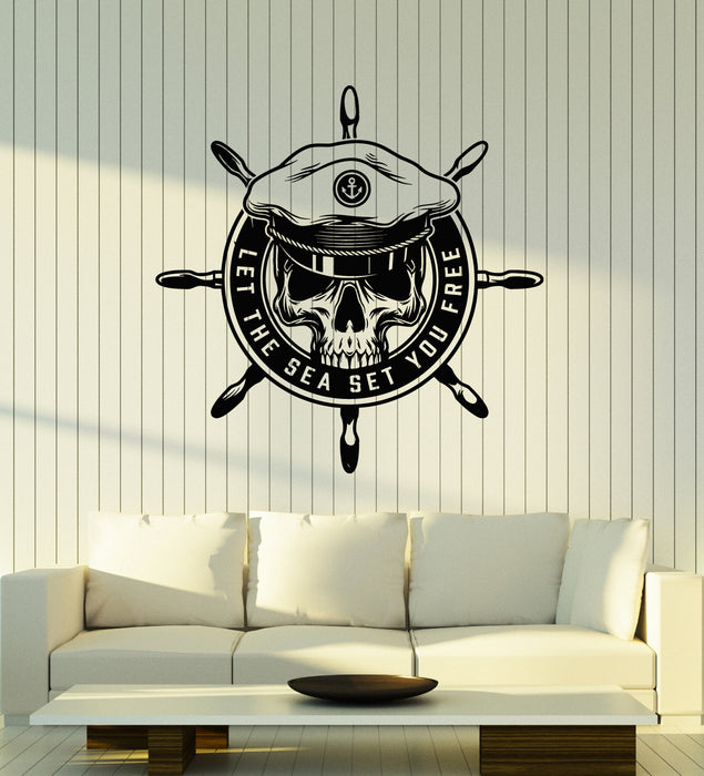 Vinyl Wall Decal Captain Sea Travel Free Skull Steering Wheel Stickers Mural (g3998)