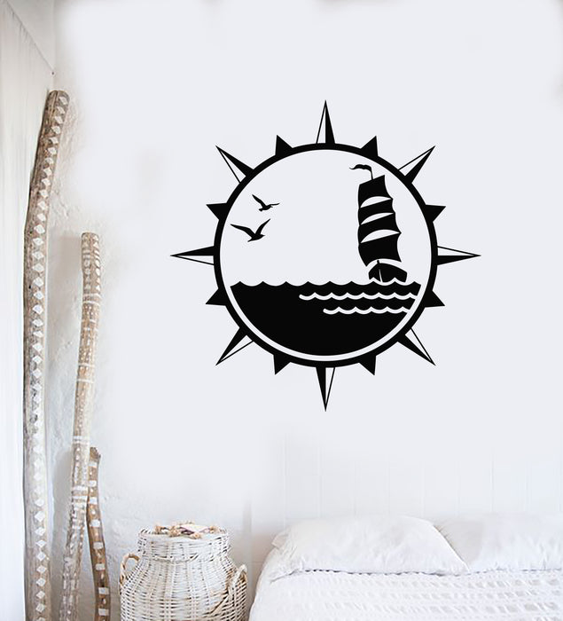 Vinyl Wall Decal Compass Ocean Marine Sea Ship Nautical Style Sailor Stickers Mural (g2949)