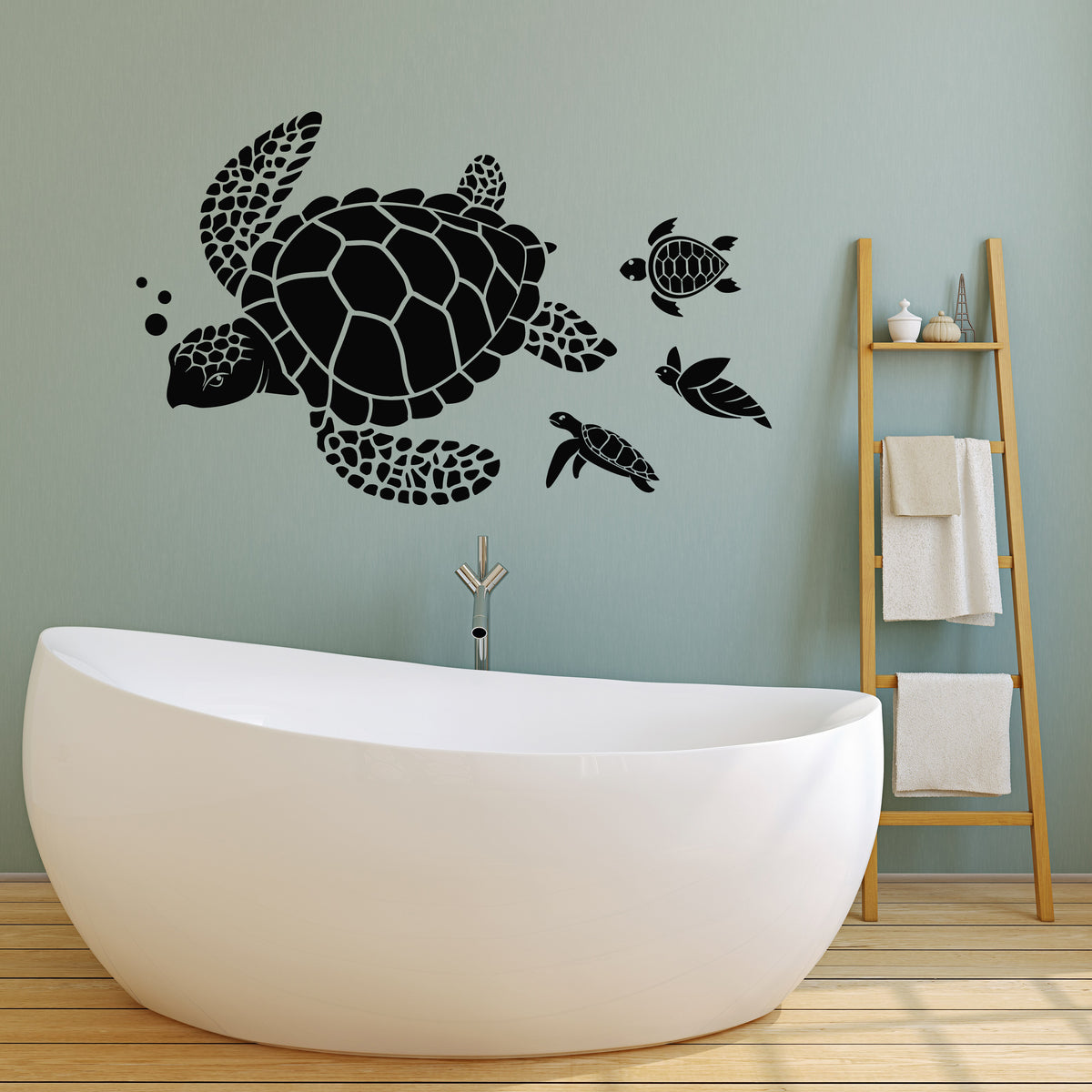 Vinyl Wall Decal Ocean Sea Turtle Animals Beach Style Water Bathroom S ...