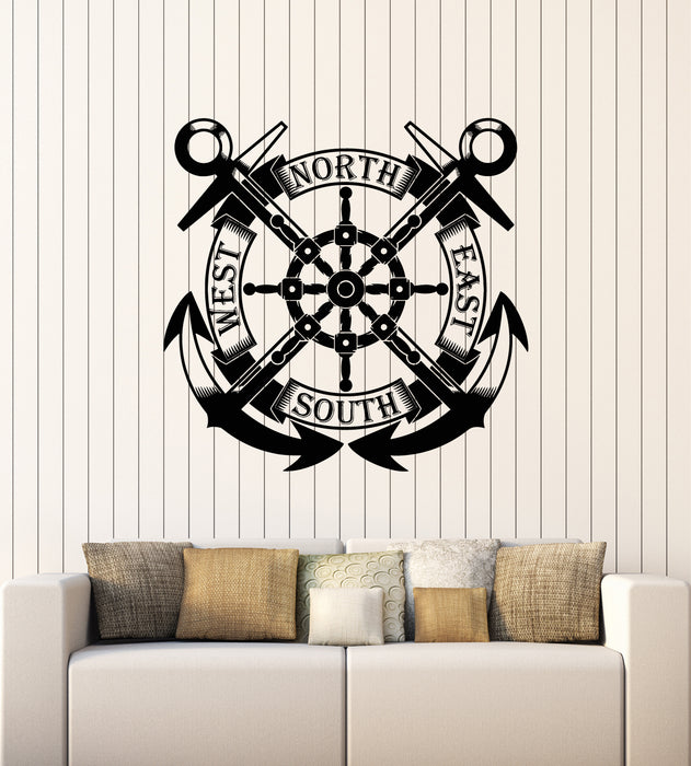 Vinyl Wall Decal Ocean Sea Style Beach Anchor Compass Stickers Mural (g5683)