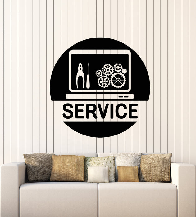 Vinyl Wall Decal PC Repair Laptop Computer Services Gears Stickers Mural (g1458)