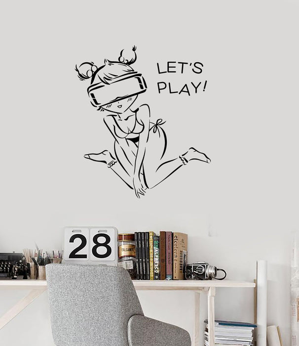 Vinyl Wall Decal Sexy Gamer Girl VR Headset Virtual Reality Decor Stickers Mural (ig5663)