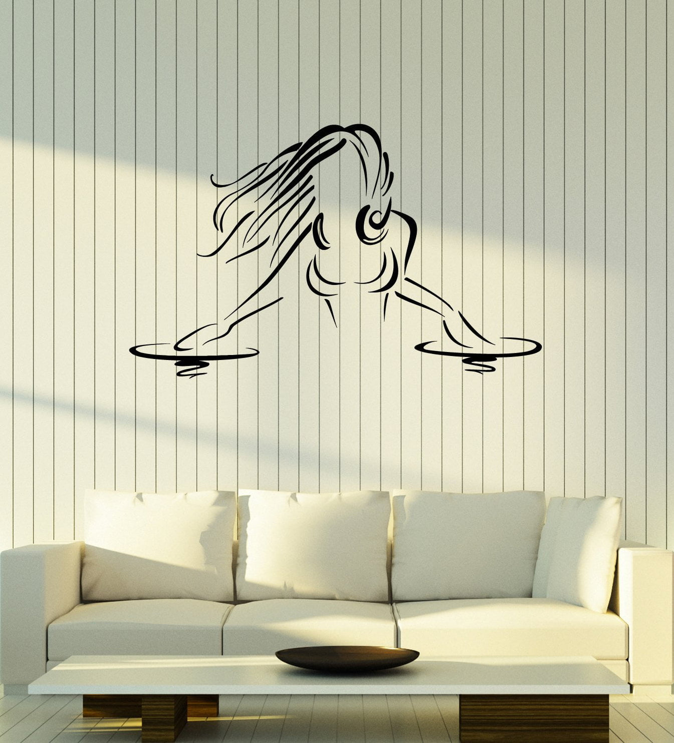 Vinyl Wall Decal DJ Girl Headphones Party Nightclub Music Musical Stic ...