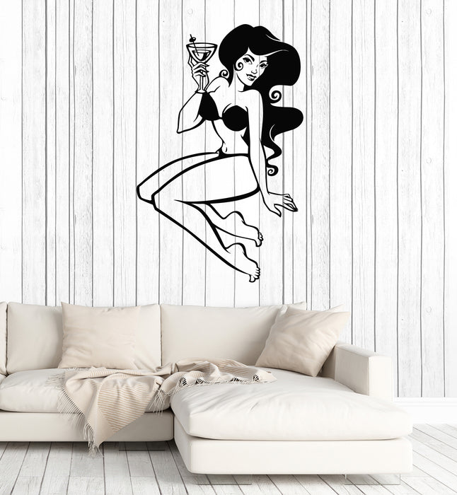 Vinyl Wall Decal Hot Sexy Beautiful Woman Beach Martini Cocktail Stickers Mural (g5942)