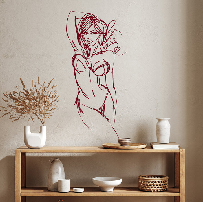 Wall Stickers Hot Sexy Naked Woman Sketch Drawing Art Mural Vinyl Decal Unique Gift (ig2015)
