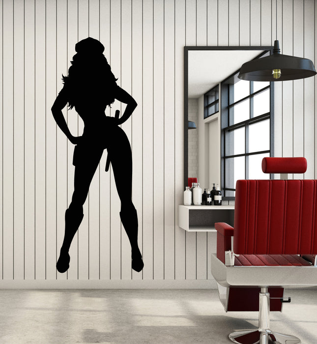 Vinyl Wall Decal Sexy Cop Hot Lady Police Uniform Law Decor Stickers Mural (g6912)