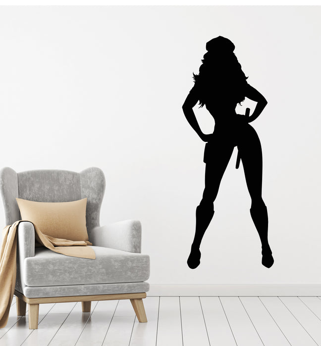 Vinyl Wall Decal Sexy Cop Hot Lady Police Uniform Law Decor Stickers Mural (g6912)
