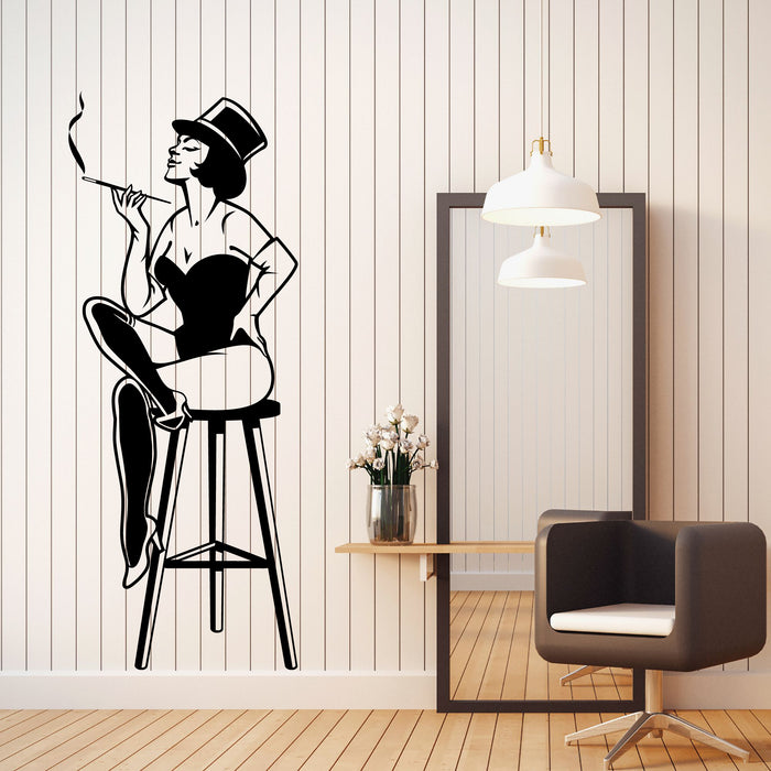 Sexy Lady Vinyl Wall Decal Bar Stool Retro Mouthpiece Hat Actress Stickers Mural (k154)