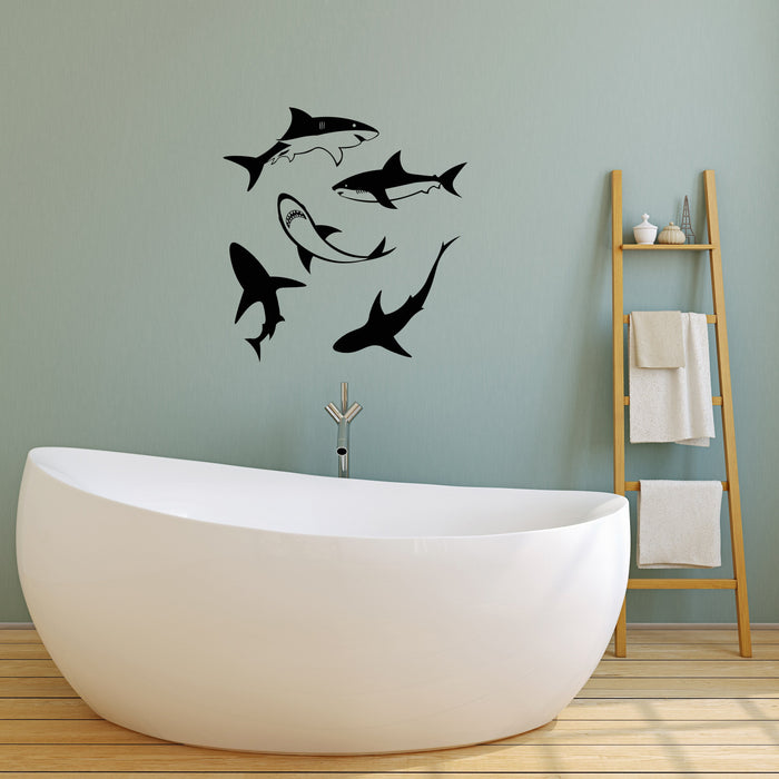Vinyl Wall Decal Sharks Bathroom Decorating Idea Interior Decor Stickers Mural (ig5895)