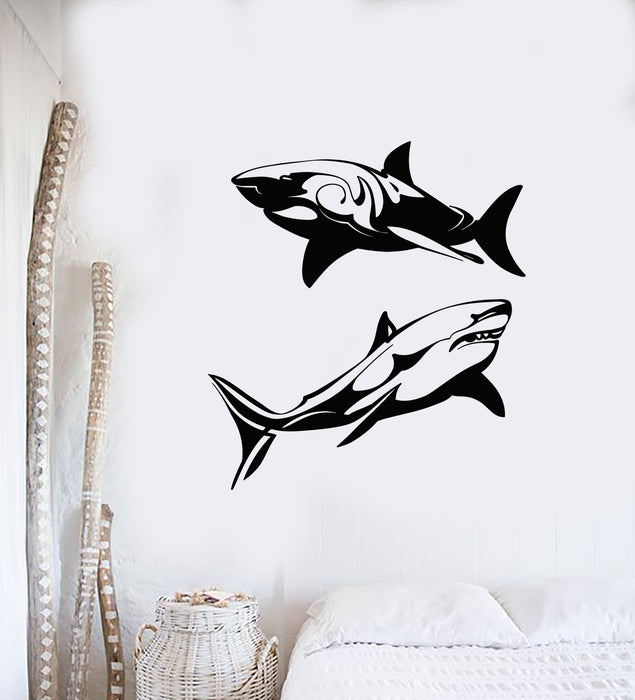 Vinyl Wall Decal Dangerous Ocean Sea Marine Animal Shark Stickers Mural (g3339)