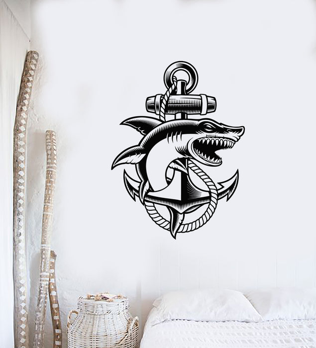 Vinyl Wall Decal Anchor Shark Nautical Marine Sea Decor Bathroom Stickers Mural (g4245)