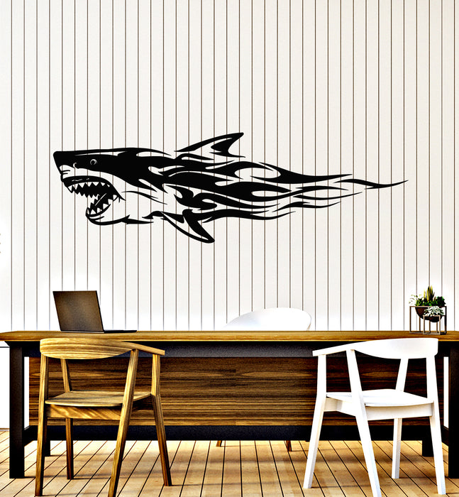 Vinyl Wall Decal Sea Animal Big Aggressive Shark Ocean Water Stickers Mural (g7640)