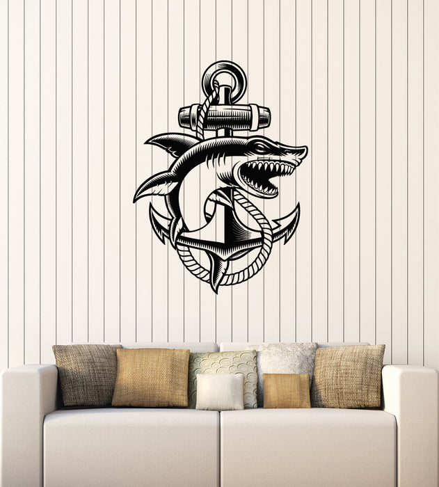 Vinyl Wall Decal Anchor Shark Nautical Marine Sea Decor Bathroom Stickers Mural (g4245)