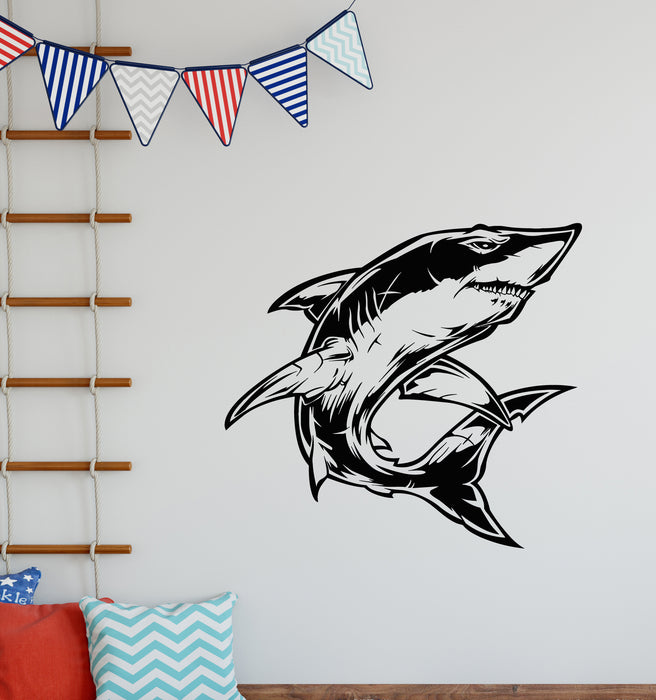 Vinyl Wall Decal Big Aggressive Shark Ocean Sea Animal Decor Stickers Mural (g6267)