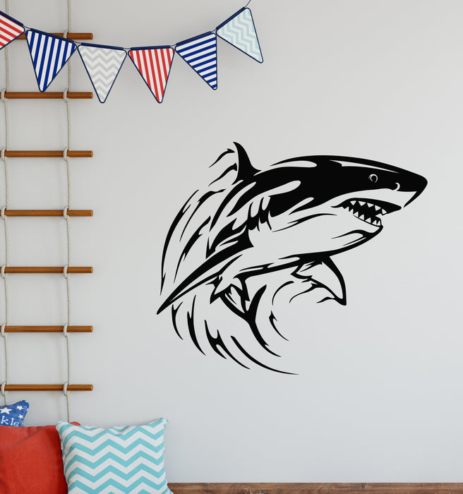 Vinyl Wall Decal Tribal Sea Animal Big Aggressive Shark Ocean Stickers Mural (g6980)