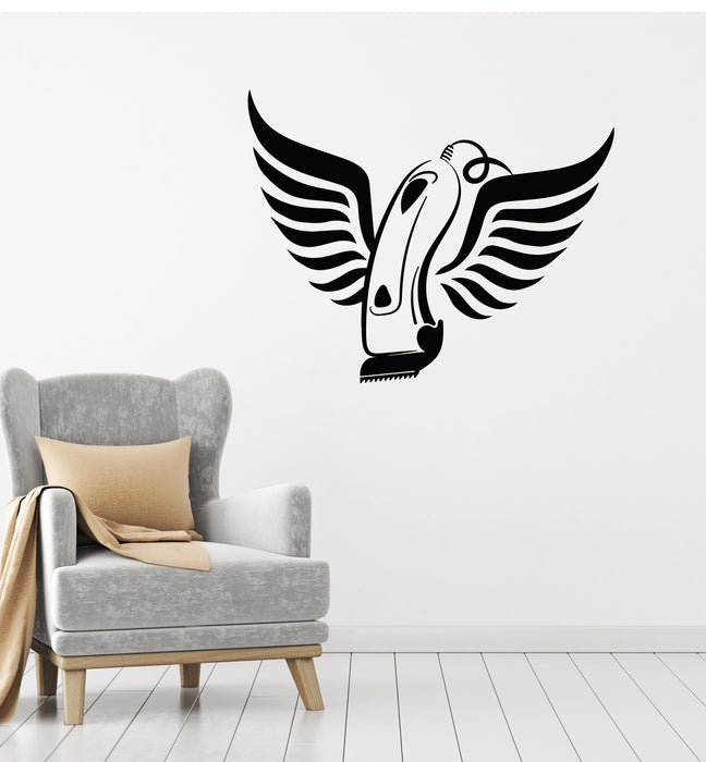 Vinyl Wall Decal Barbershop Man's Hair Barber Shaving Machine Wings Stickers Mural (g3016)