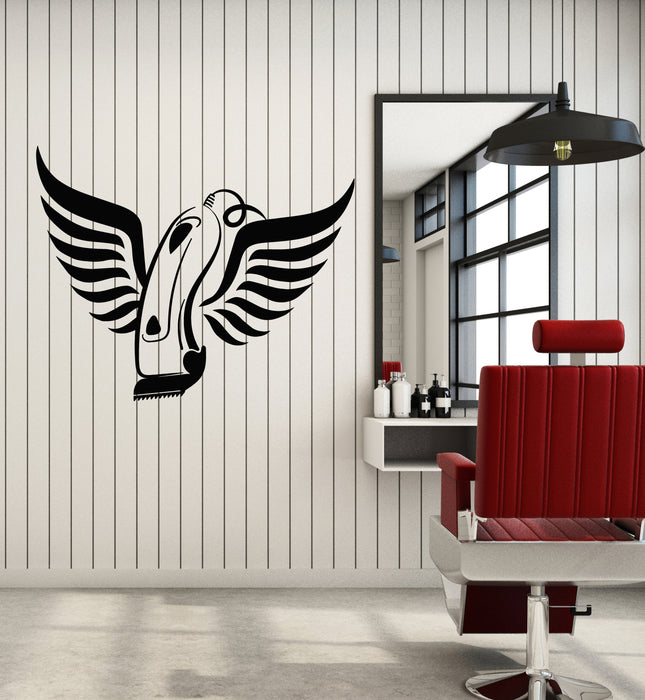 Vinyl Wall Decal Barbershop Man's Hair Barber Shaving Machine Wings Stickers Mural (g3016)