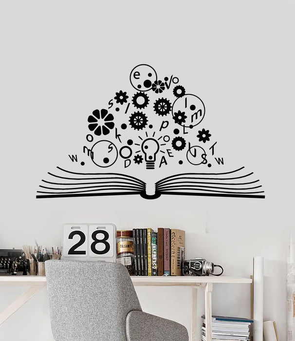 Vinyl Wall Decal School Brain Science Open Book Lamp Gears Physics Stickers Mural (g1462)