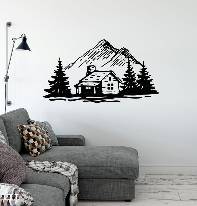 Vinyl Wall Decal Cabin in a Woods Wooden Mountain Nature Stickers Mural (ig6393)