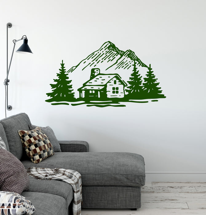 Vinyl Wall Decal Cabin in a Woods Wooden Mountain Nature Stickers Mural (ig6393)