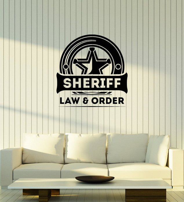 Vinyl Wall Decal Sheriff's Badge Star Law Cowboy Style Interior Stickers Mural (ig5889)