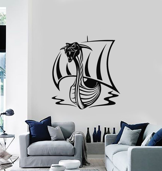 Vinyl Wall Decal Viking Ship Drakkar Middle Ages Dragon Head Stickers Mural (g1848)