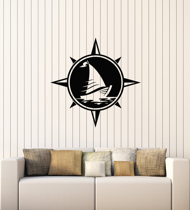 Vinyl Wall Decal Ocean Marine Ship Boat Beach House Compass Stickers Mural (g2540)