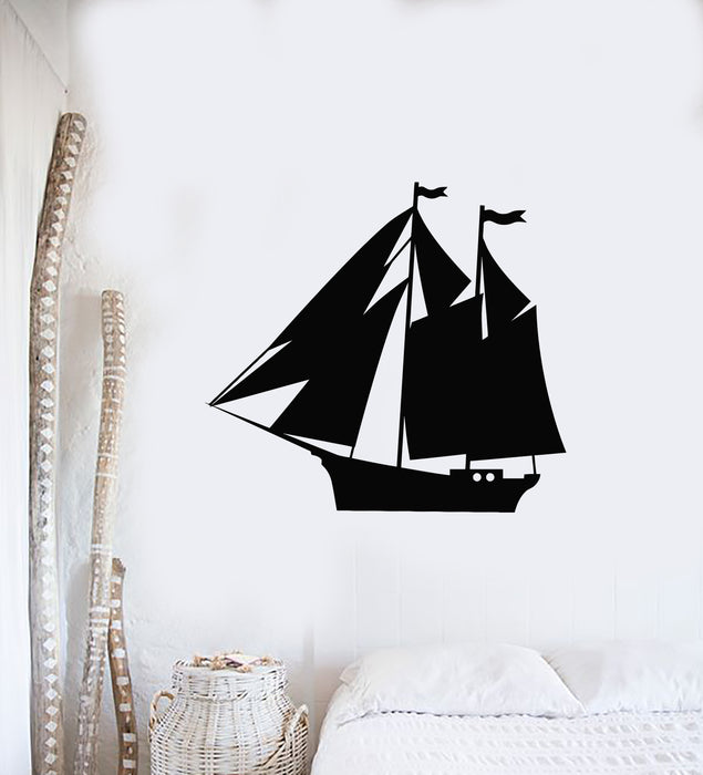 Vinyl Wall Decal Seagoing Ship Wave Nautical Art Sail Sea Marine Stickers Mural (g1042)