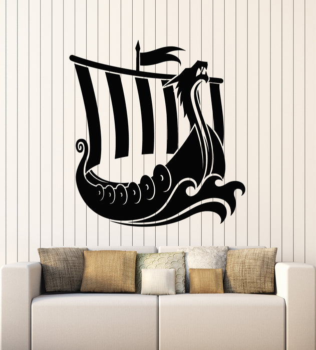 Vinyl Wall Decal Boat Flag Viking Ship Sea Ocean Decor Stickers Mural (g6483)