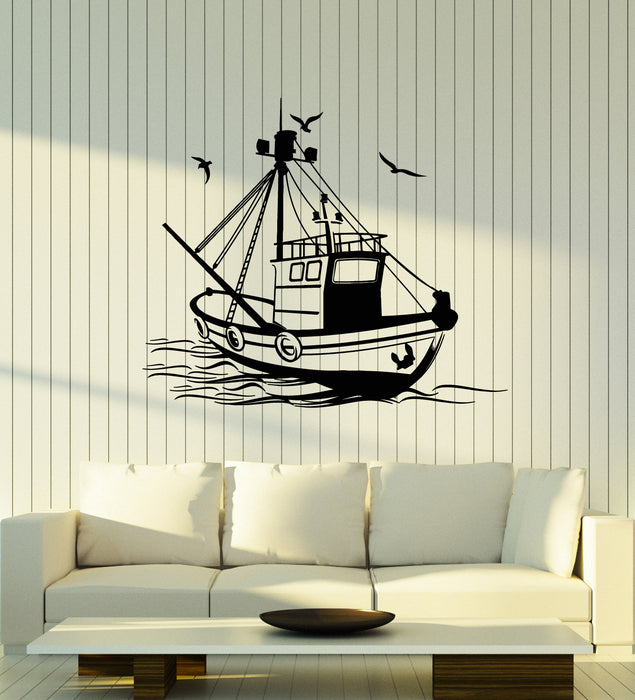 Vinyl Wall Decal Fishing Boat Yacht Children's Room Nautical Decor Stickers Mural (g7768)