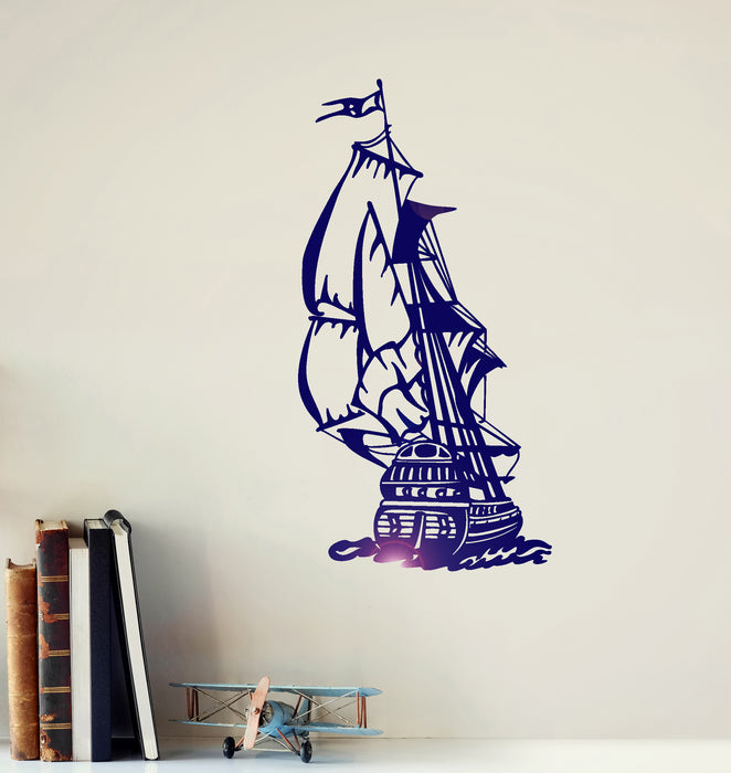 Vinyl Wall Decal Sailboat Old Sea Ship Sailing Ocean Style Stickers Mural (g3708)