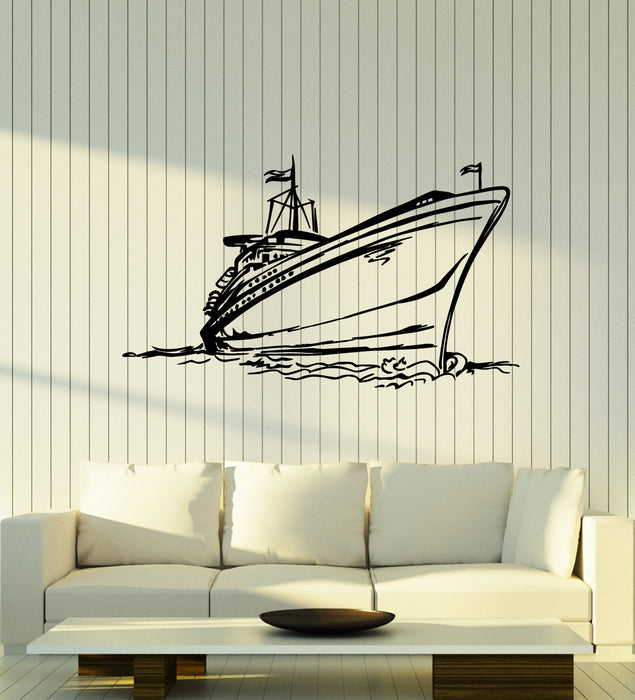 Vinyl Wall Decal Sea Ship Yacht Ocean Waves Travel Nautical Decor Stickers Mural (g3366)