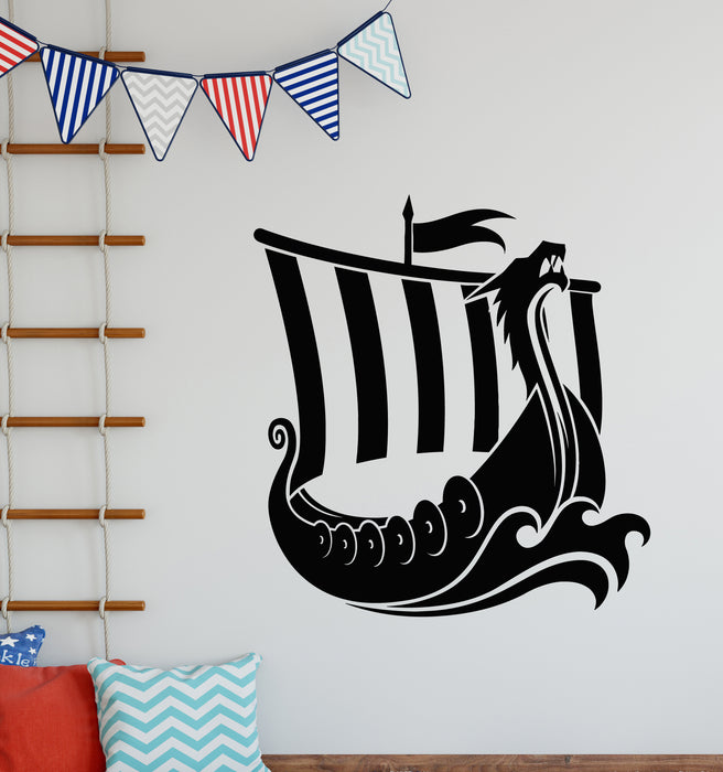 Vinyl Wall Decal Boat Flag Viking Ship Sea Ocean Decor Stickers Mural (g6483)