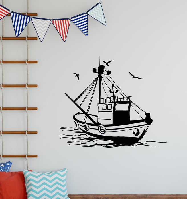 Vinyl Wall Decal Fishing Boat Yacht Children's Room Nautical Decor Stickers Mural (g7768)
