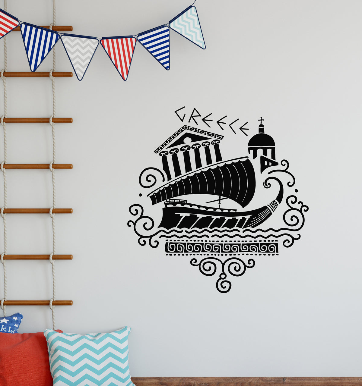 Greek Sticker Buildings Vinyl Wall Decal Greek Culture Ancient Ship Architecture Nautical Grap ...