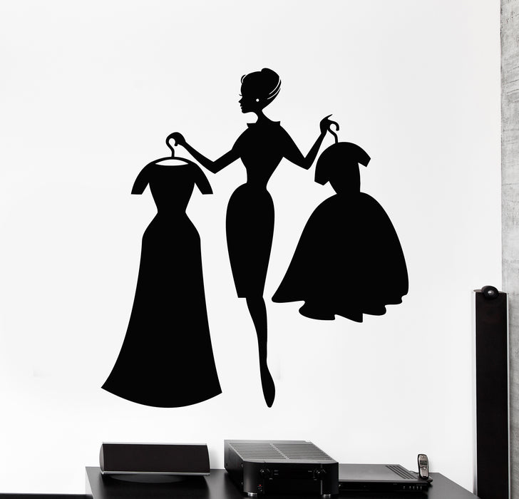Vinyl Wall Decal Fashion Girl Shopping Clothing Store Dresses Stickers Mural (g439)