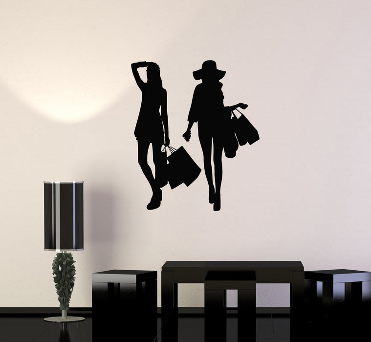 Vinyl Wall Decal Shopping Girls Silhouette Fashion Style Shop Woman Interior Stickers Mural (ig5966)