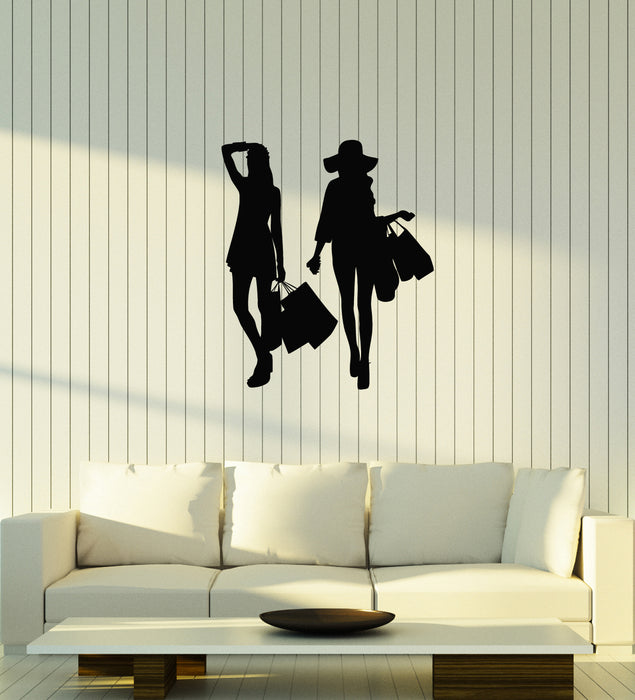 Vinyl Wall Decal Shopping Girls Silhouette Fashion Style Shop Woman Interior Stickers Mural (ig5966)